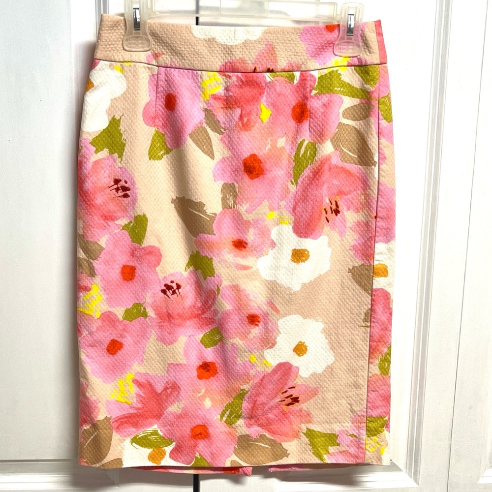 J. Crew Pink Floral Pencil Skirt